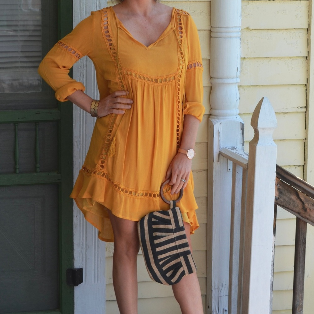 Mustard Color Crochet Dress with Slip